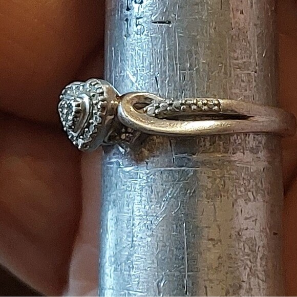 Vintage Designer JD 925 Diamond Heart Halo Sterling Silver Ring Size 6.75 - Picture 6 of 9